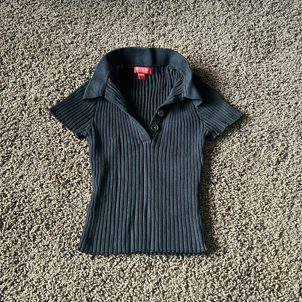 Guess polo black crop top